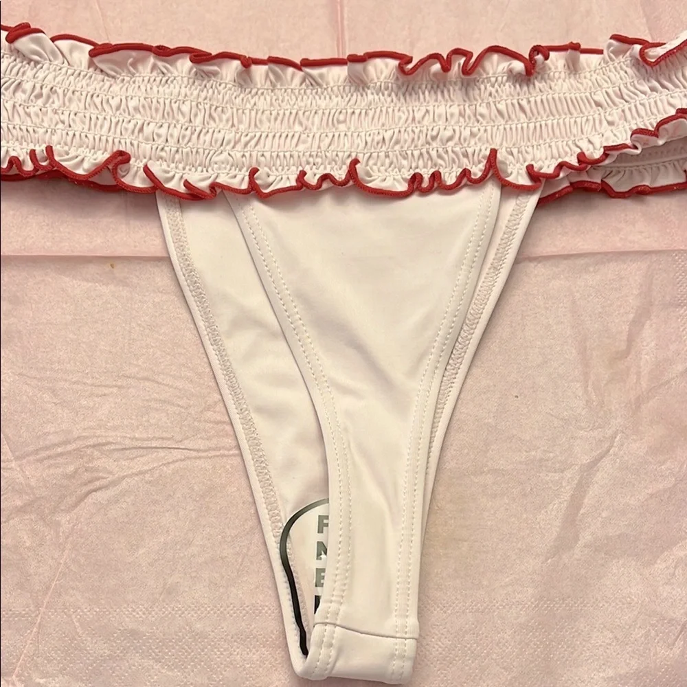 Frankies Bikini Sophie Thong White Bikini Bottom with Red Trim Small New